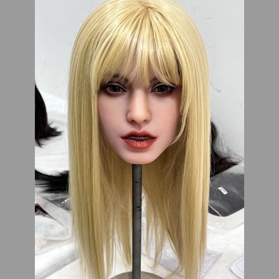 kopen Premium siliconen blowjob sekspop hoofd met gouden haar en realistische zachte huid online vervaardiging