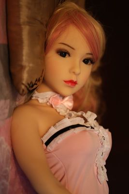 kopen US-Stock TPE Realistische sekspop MINI 100cm Tarwe huid Roze krullend haar Lief Roze rok online vervaardiging